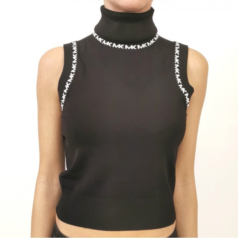 MICHAEL Michael Kors Sleeveless Turtleneck Knit Black with White Logo